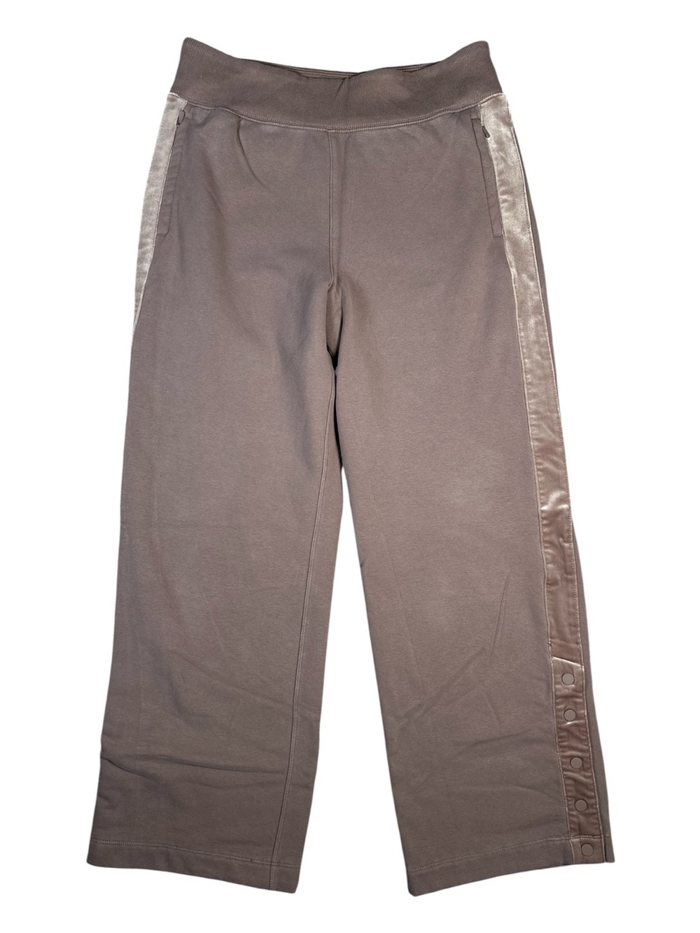 Athleta Wide Leg Sweatpants Velour Sides Brown Size Medium